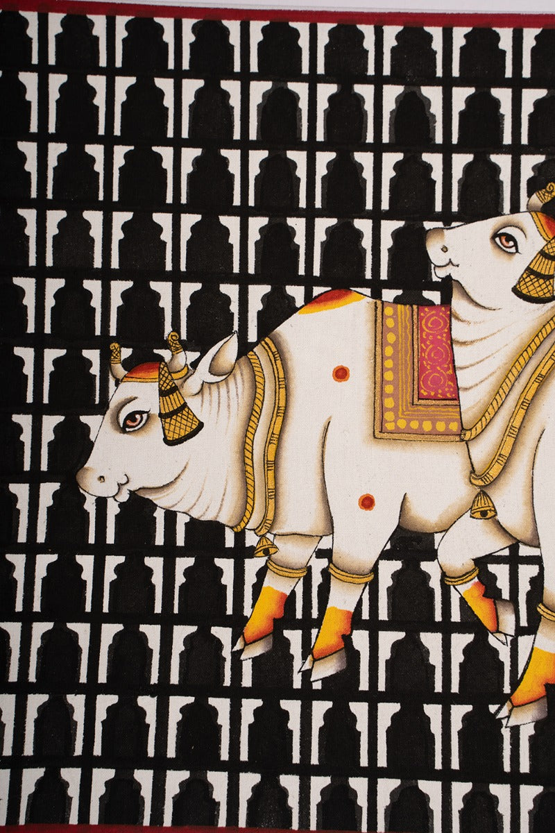 Black printed background Govardhan (14in x 10in unframed)