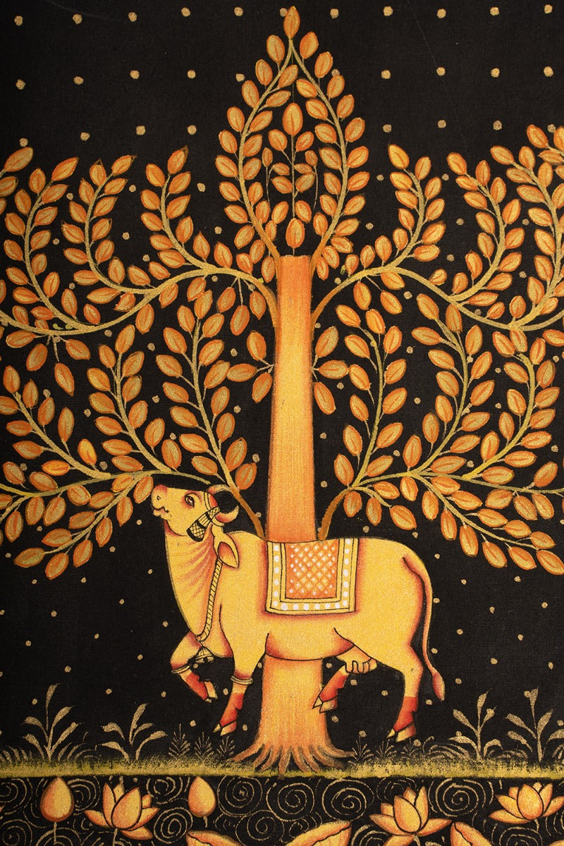 Beneath the golden tree Govardhan painting (10in x 14in unframed)