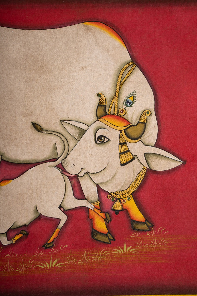 Govardhan playing with calf  (14in x 10in unframed)