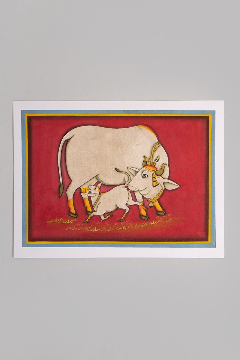 Govardhan playing with calf  (14in x 10in unframed)