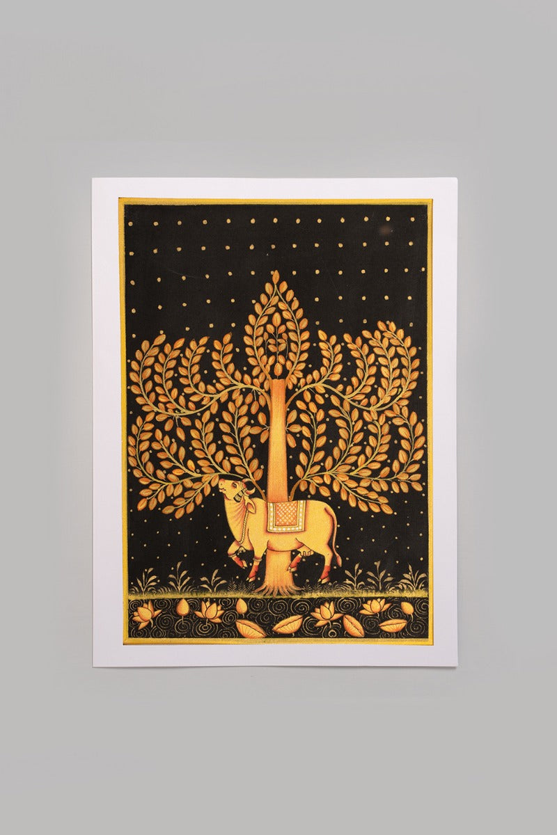 Beneath the golden tree Govardhan painting (10in x 14in unframed)