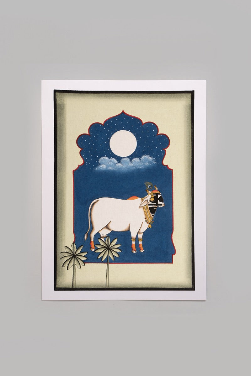 Under the night sky Govardhan painting (10in x 14in unframed)