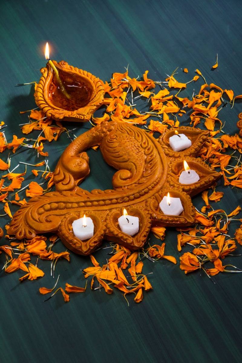 Mayur Terracotta Diya Set (9" x 6.75")