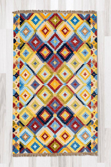 Vintage Geometric Flatweave Rug ( 5ft x 8ft )