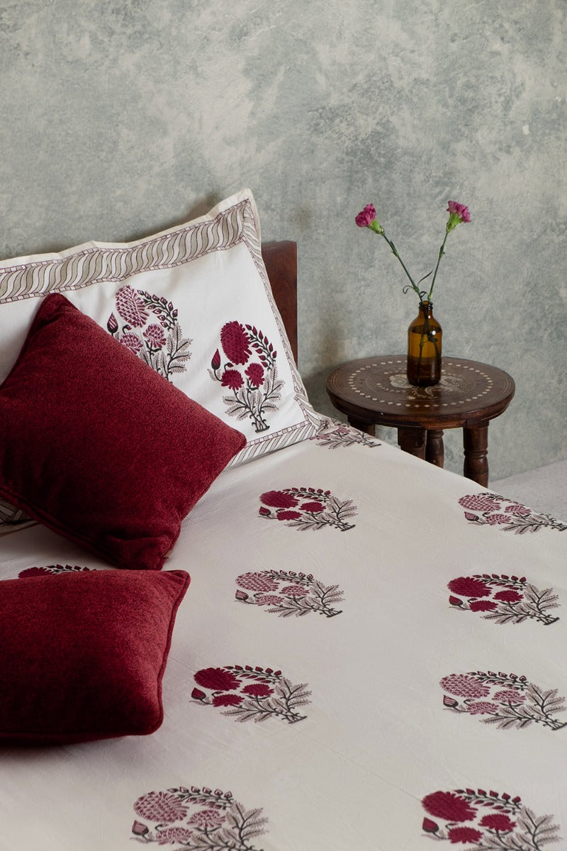 Red Dahlias Double Bedsheet with Pillow Covers