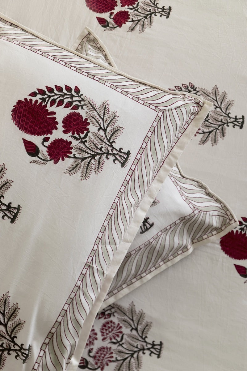 Red Dahlias Double Bedsheet with Pillow Covers