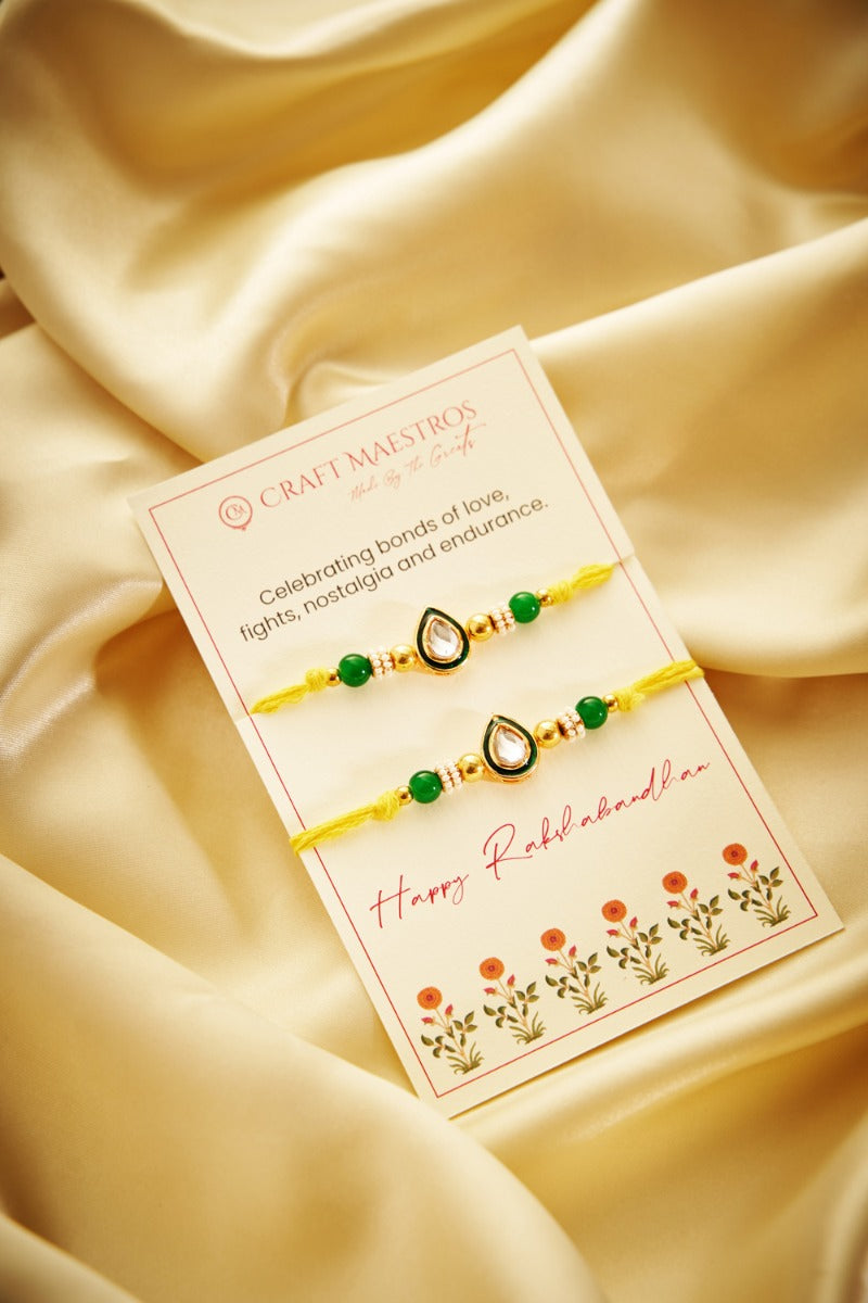 Deep Shaped Kundan Rakhi Set Of 2