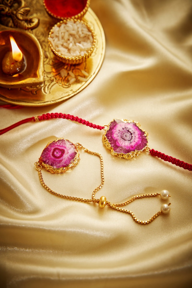 Pink Agate Bhaiya Bhabhi Rakhi