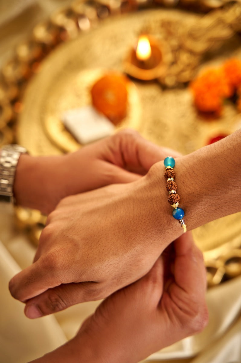 Rudraksha Rakhi with Blue Beads