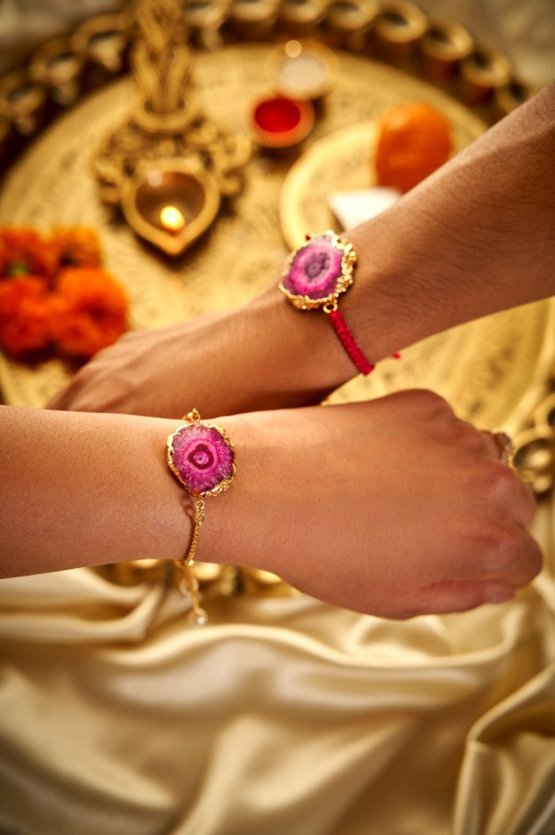 Pink Agate Bhaiya Bhabhi Rakhi